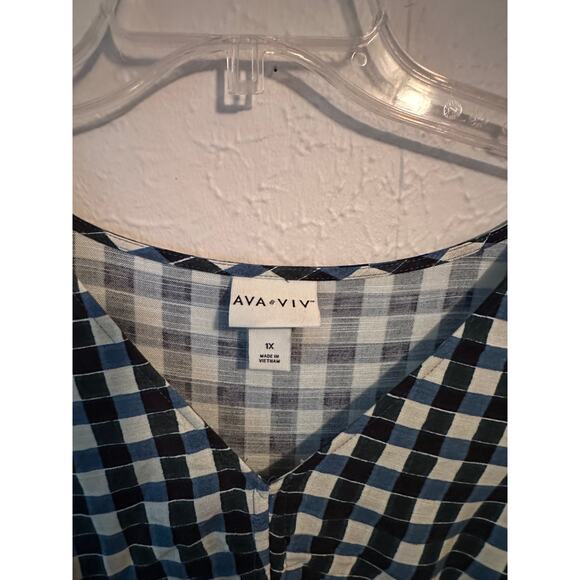 Ava & Viv Woman's 1x  Checkered Short Flutter Sleeve Tiered Dress Pockets - Picture 3 of 7